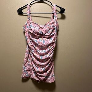 Floral Pink and Blue Women's One Piece Swimsuit (C163)